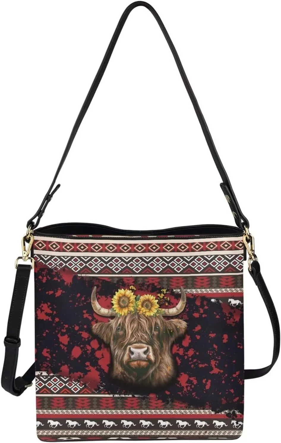 Leather Bucket Crossbody Bags for Women Boho Tote Handbags with Adjustable Strap and Compartment for Work Travel