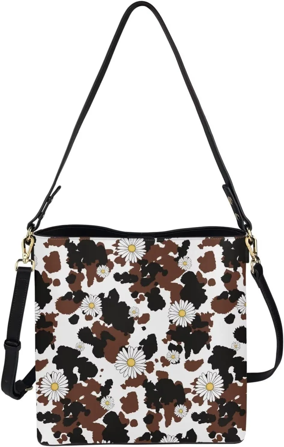 Leather Bucket Crossbody Bags for Women Boho Tote Handbags with Adjustable Strap and Compartment for Work Travel