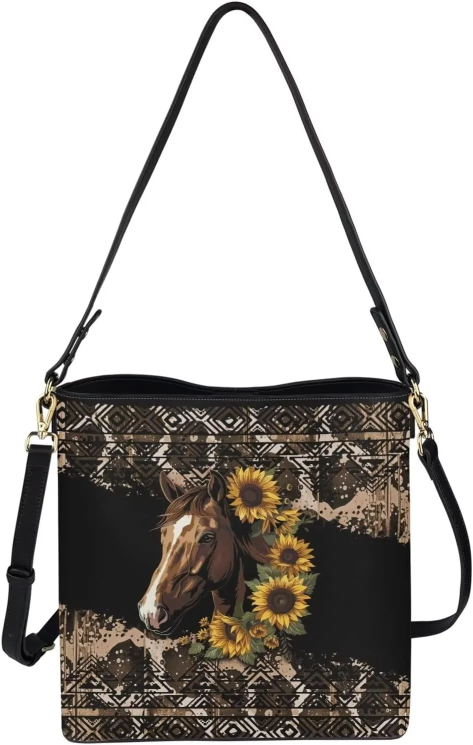 Leather Bucket Crossbody Bags for Women Boho Tote Handbags with Adjustable Strap and Compartment for Work Travel