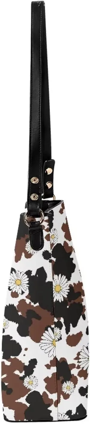 Leather Bucket Crossbody Bags for Women Boho Tote Handbags with Adjustable Strap and Compartment for Work Travel