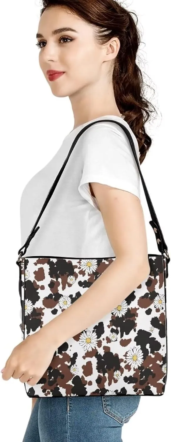 Leather Bucket Crossbody Bags for Women Boho Tote Handbags with Adjustable Strap and Compartment for Work Travel