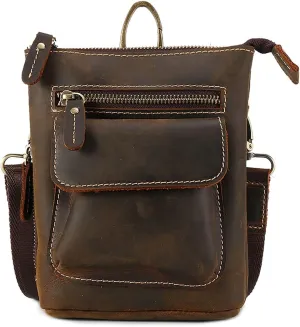 Leather Mens Messenger Bag, Vintage Waterproof Leather Laptop Briefcase, Shoulder Bag Multi-Functional Bag (Color : Coffee, Size : 18 * 14 * 5CM)