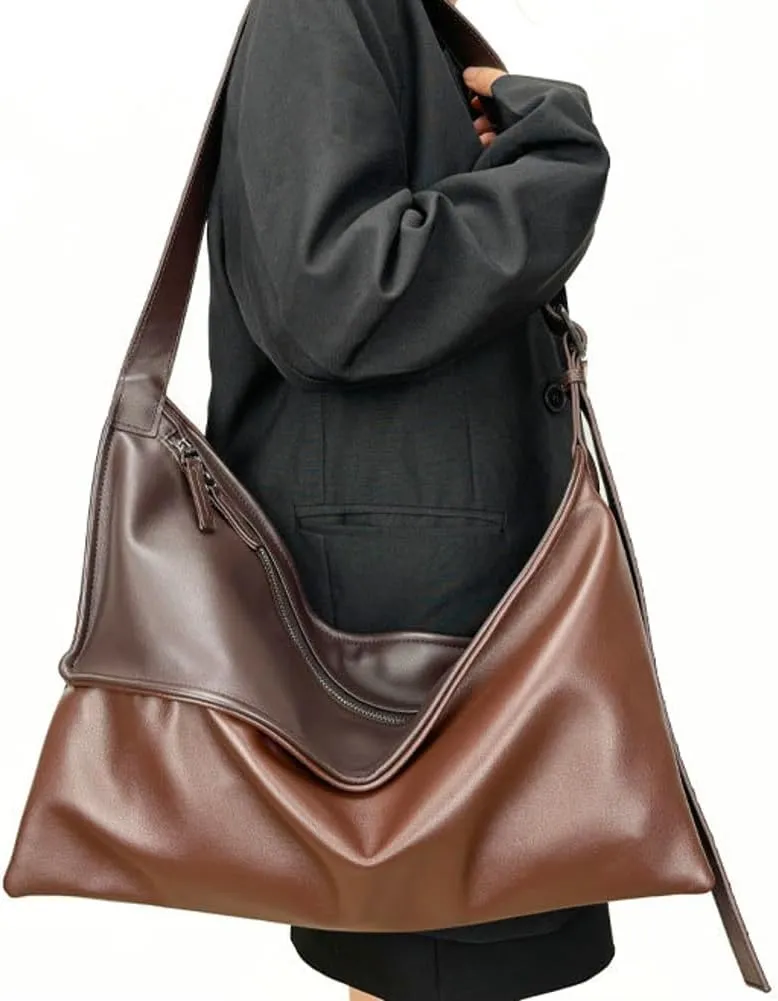 Leather Messenger Bag Large Shoulder Handbags for Men Women Vegan Leather Tote Purse Crossbody Hobo Bag Chic Satchels Purses