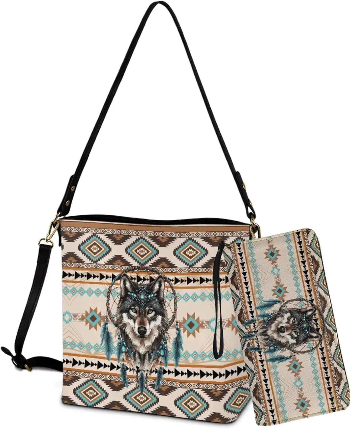 Leather Women Top Handbags Set of 2, Large Satchel Shoulder Purse Crossbody Hobo Bags with Wallet