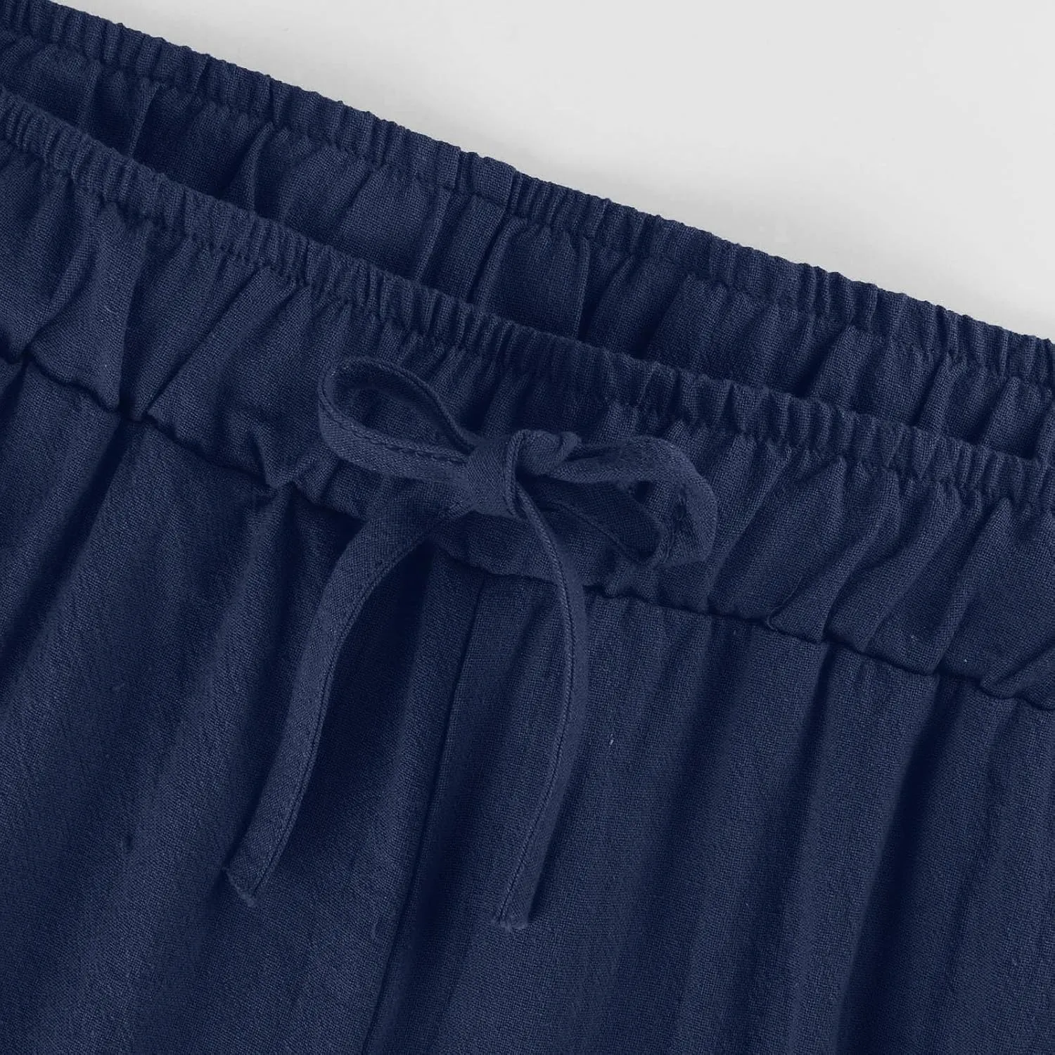 Linen Pants Women Wide Leg Yoga Pants with Pockets Elastic High Waisted Summer Casual Palazzo Pants Flowy Beach Pants