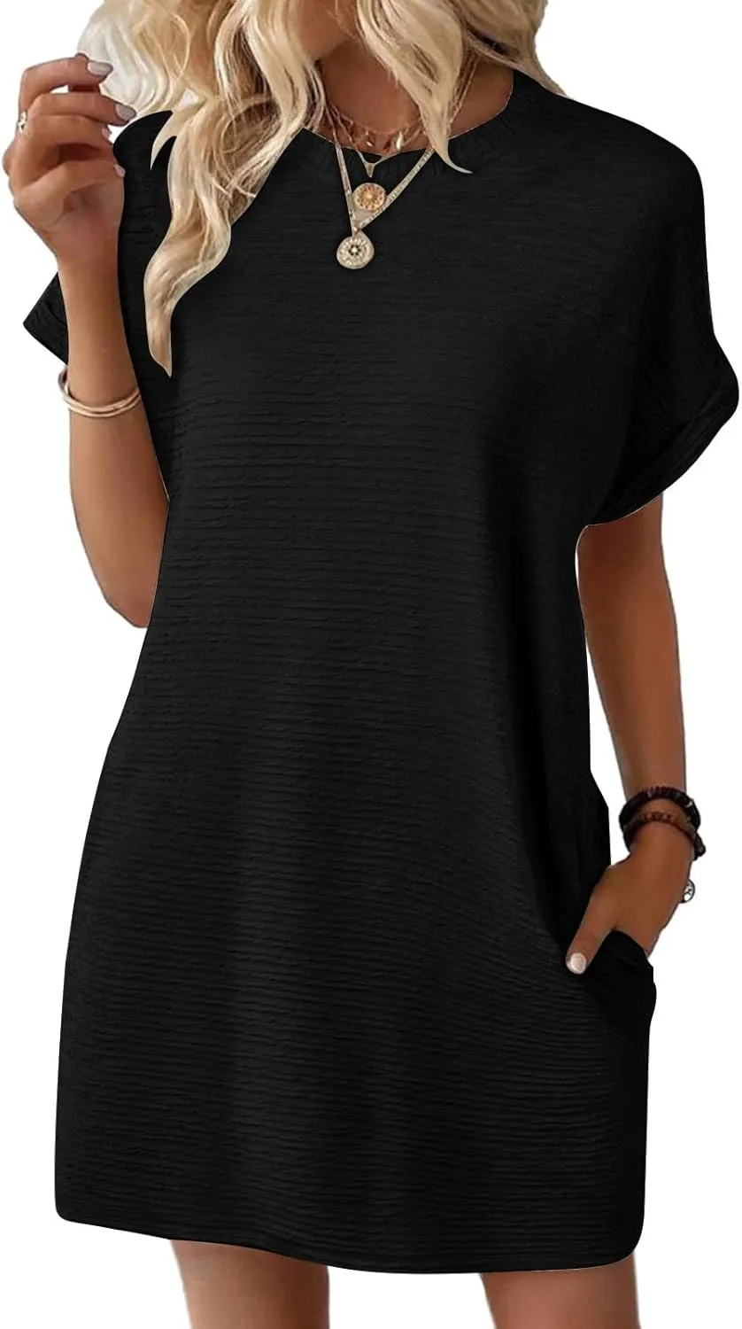 Loose Dress for Women Short Sleeve Crew Neck Smooth Elegant Chiffon Mini Crop Dresses Summer Beach Dress 2025
