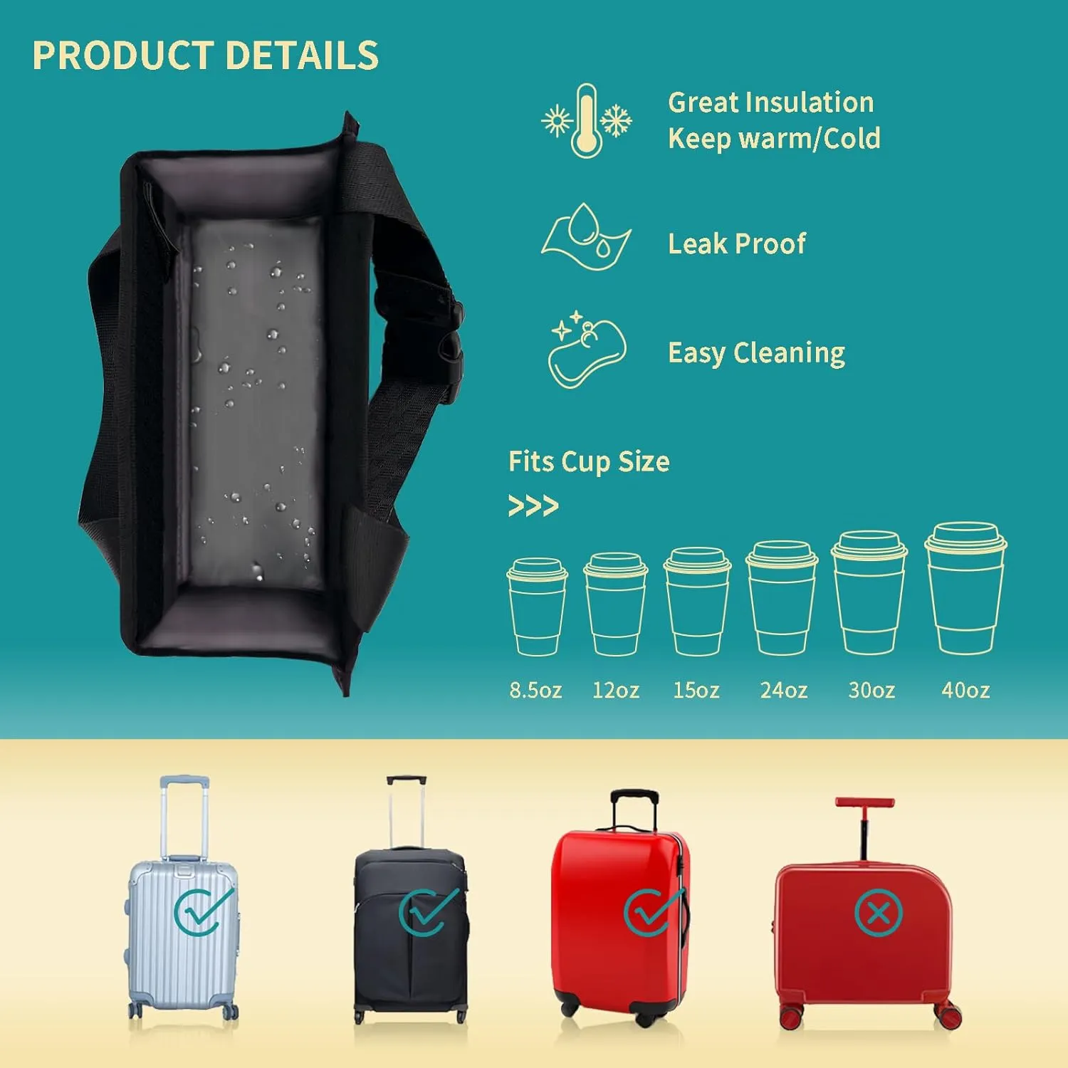 Luggage Cup Holder for Suitcases - Free Hand Drink Carrier, Multifunctional Travel Cup Holder Fits Suitcase Handles, Travel Accessories (Pink)
