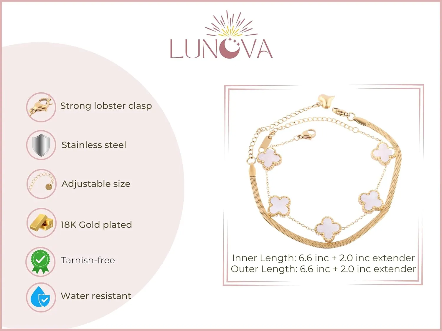 Lunova Necklace and Bracelet Set for Women, Elegant Gold or Silver Jewelry, Non-Tarnish Trendy Fashion Accessories, Stylish Gold Chain & Bracelet, Gifts for Her, Girlfriend, Sister, Daughter