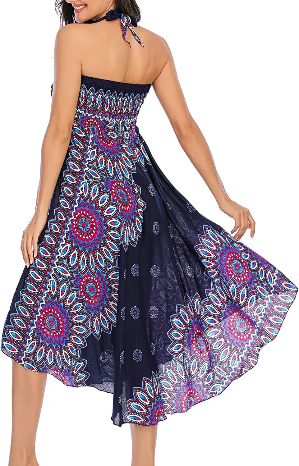 Lu's Chic Women's Boho Long Skirt Summer Beach Flowy Smocked High Waisted Short Cover Up