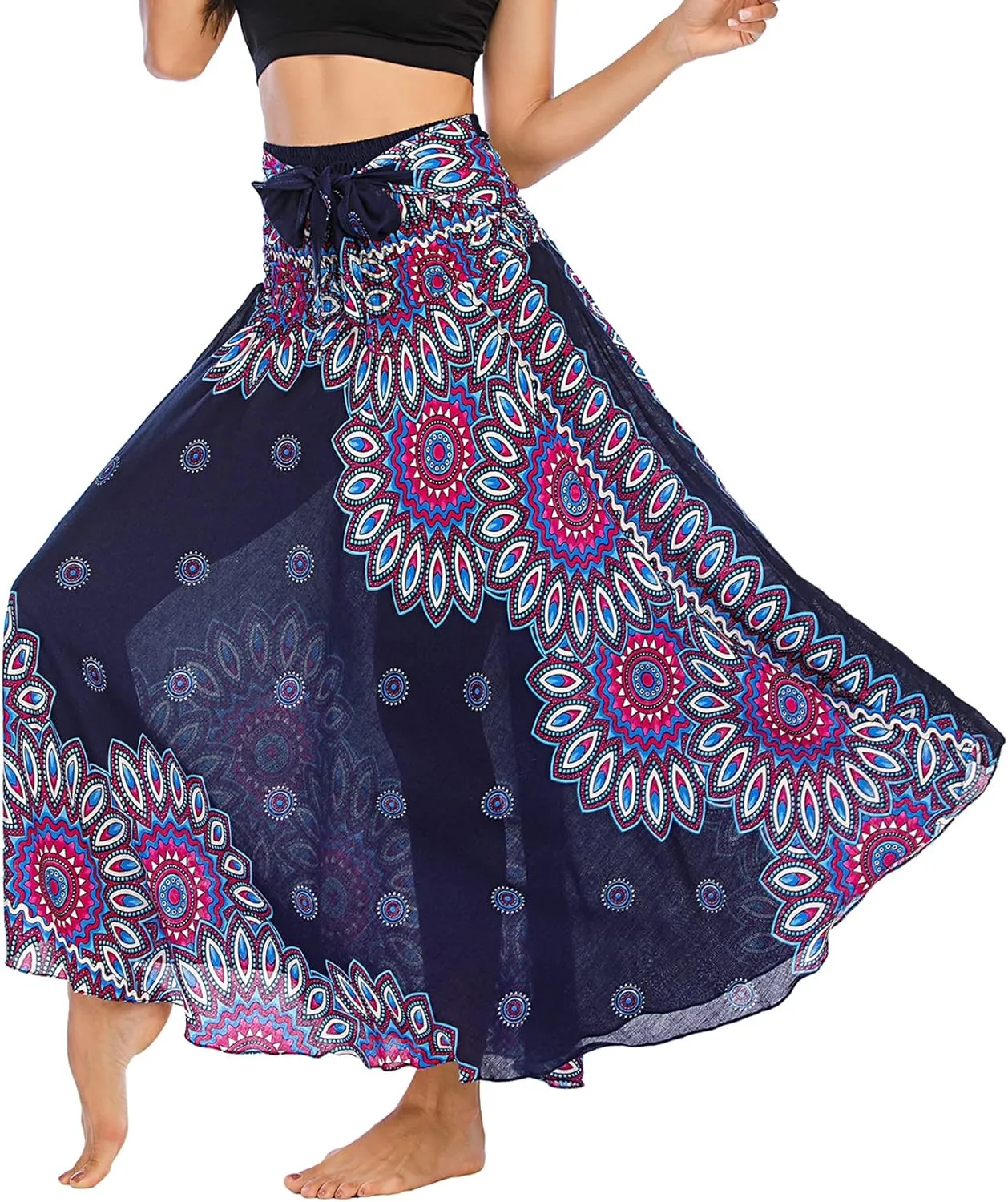 Lu's Chic Women's Boho Long Skirt Summer Beach Flowy Smocked High Waisted Short Cover Up
