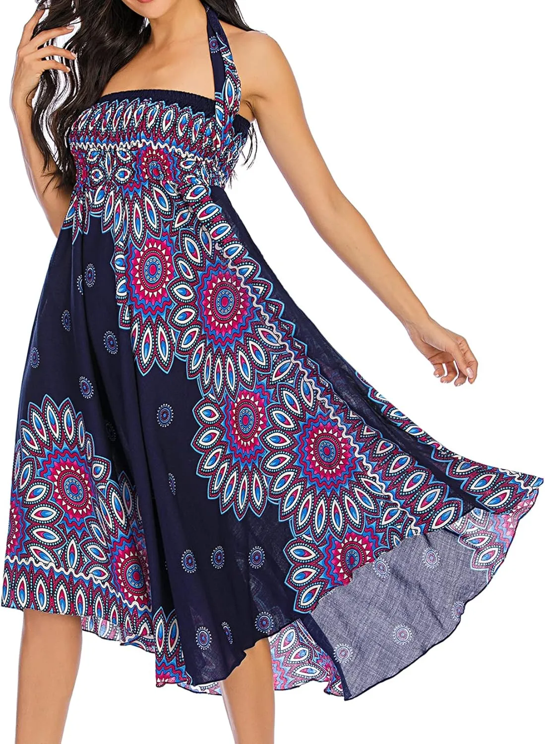 Lu's Chic Women's Boho Long Skirt Summer Beach Flowy Smocked High Waisted Short Cover Up