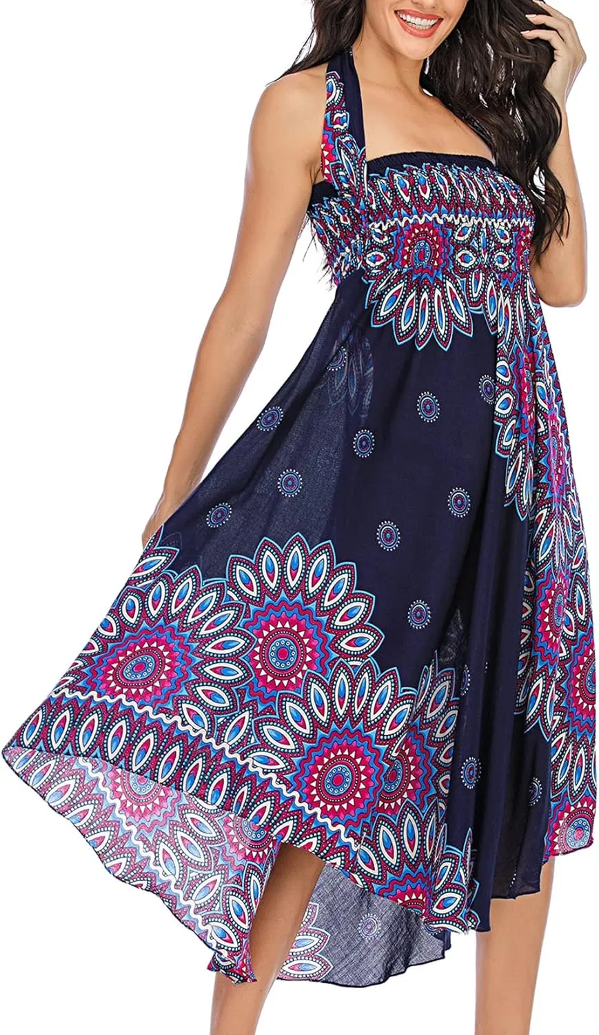 Lu's Chic Women's Boho Long Skirt Summer Beach Flowy Smocked High Waisted Short Cover Up