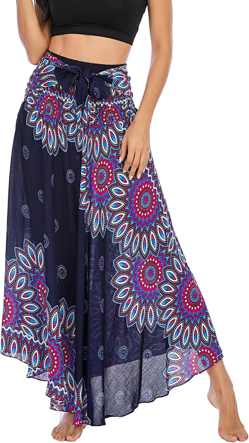 Lu's Chic Women's Boho Long Skirt Summer Beach Flowy Smocked High Waisted Short Cover Up