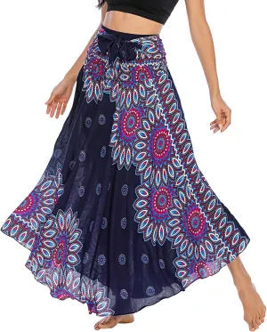 Lu's Chic Women's Boho Long Skirt Summer Beach Flowy Smocked High Waisted Short Cover Up