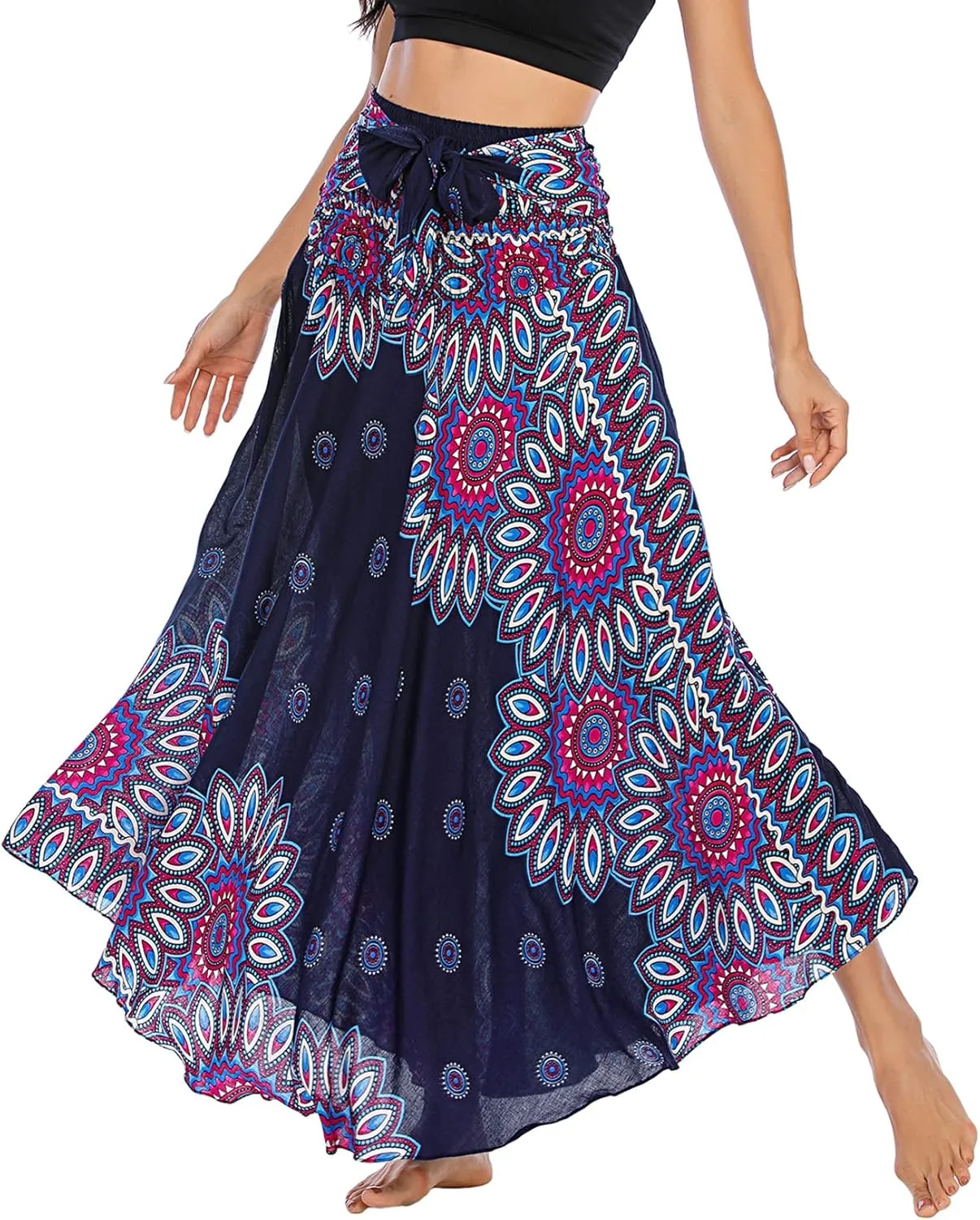 Lu's Chic Women's Boho Long Skirt Summer Beach Flowy Smocked High Waisted Short Cover Up