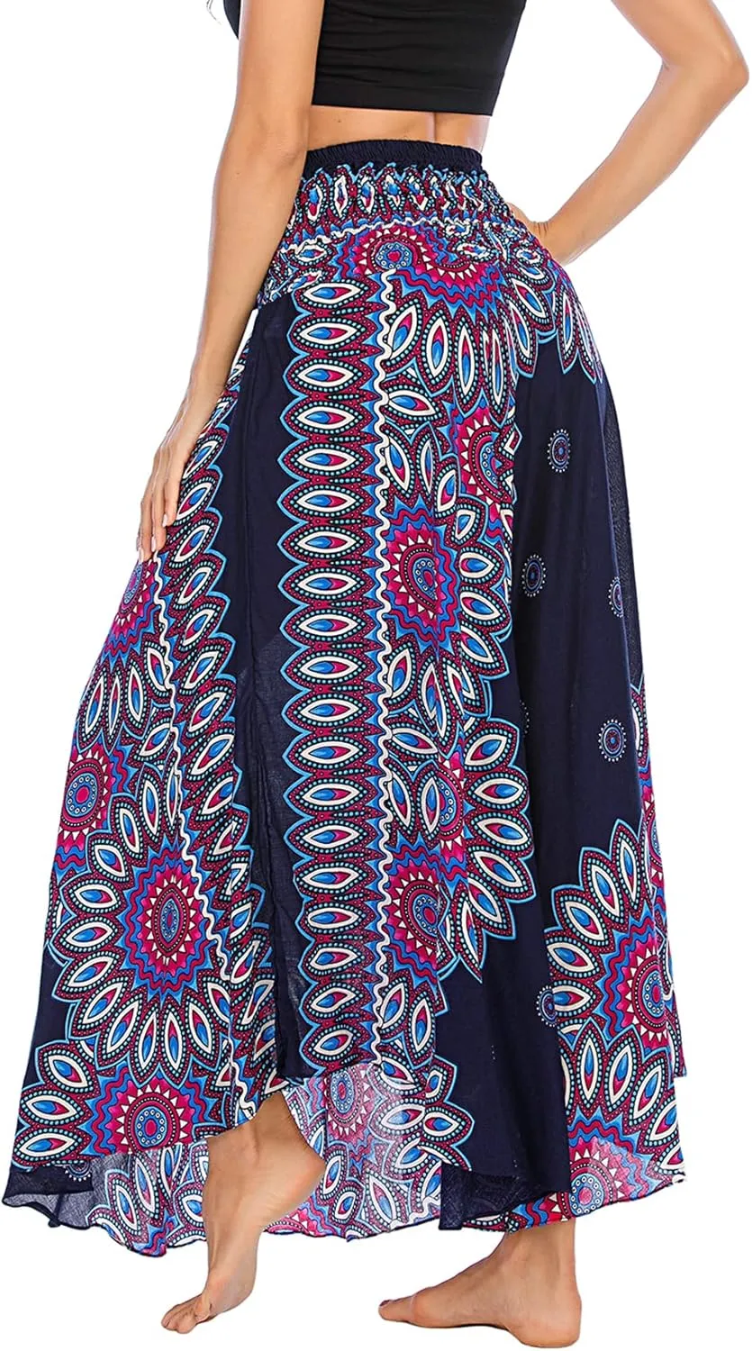 Lu's Chic Women's Boho Long Skirt Summer Beach Flowy Smocked High Waisted Short Cover Up
