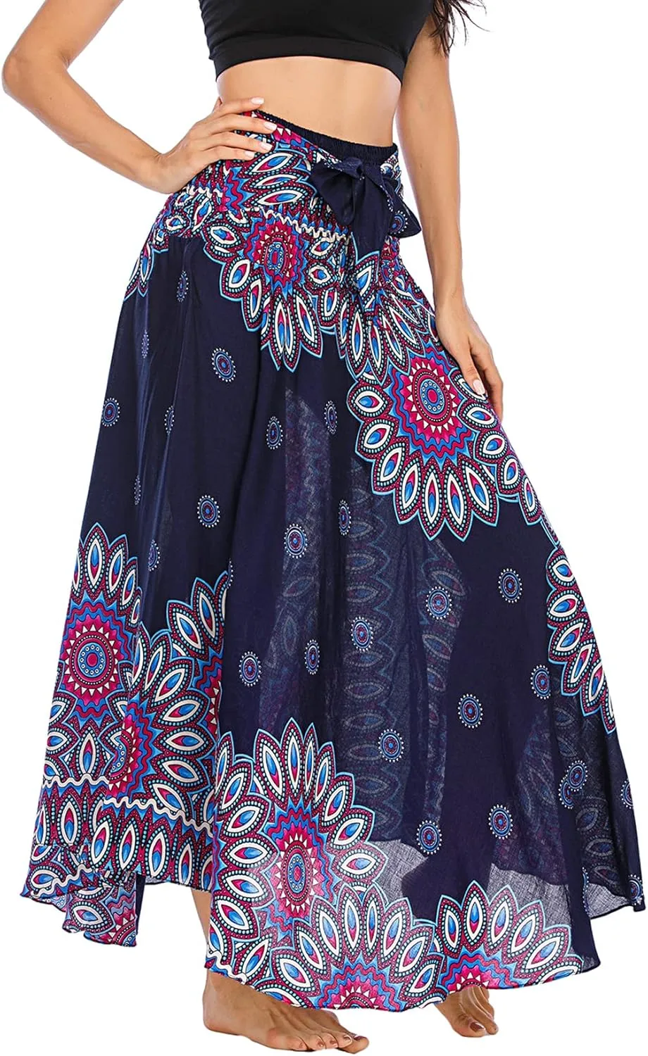 Lu's Chic Women's Boho Long Skirt Summer Beach Flowy Smocked High Waisted Short Cover Up