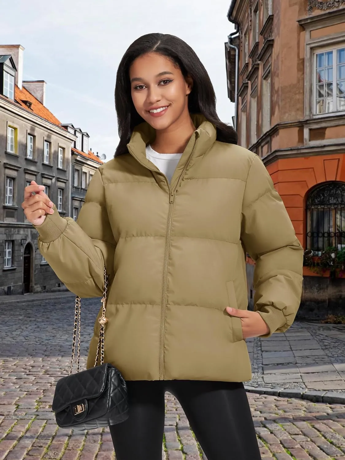 MAGCOMSEN Women's Winter Down Puffer Jackets Stand Collar Zip Up Water Resistant Warm Padded Quilted Coat with Pockets