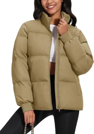 MAGCOMSEN Women's Winter Down Puffer Jackets Stand Collar Zip Up Water Resistant Warm Padded Quilted Coat with Pockets