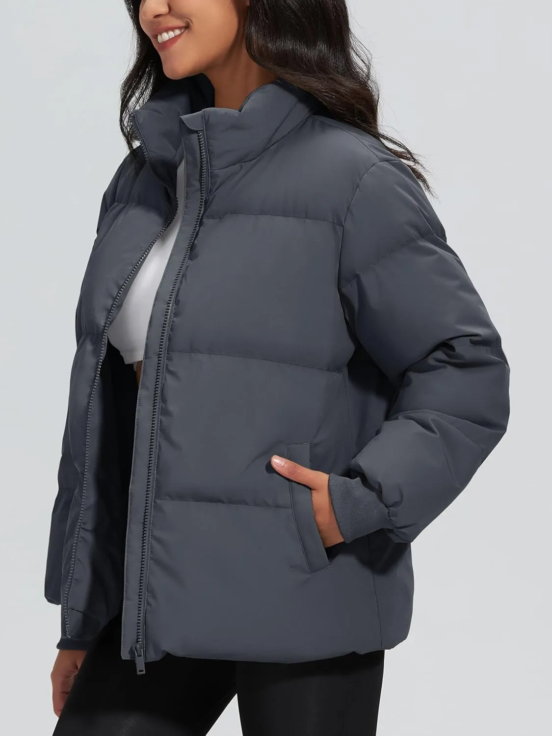 MAGCOMSEN Women's Winter Down Puffer Jackets Stand Collar Zip Up Water Resistant Warm Padded Quilted Coat with Pockets
