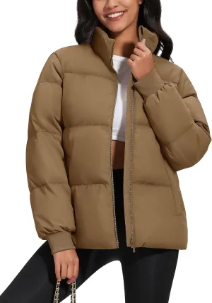 MAGCOMSEN Women's Winter Down Puffer Jackets Stand Collar Zip Up Water Resistant Warm Padded Quilted Coat with Pockets