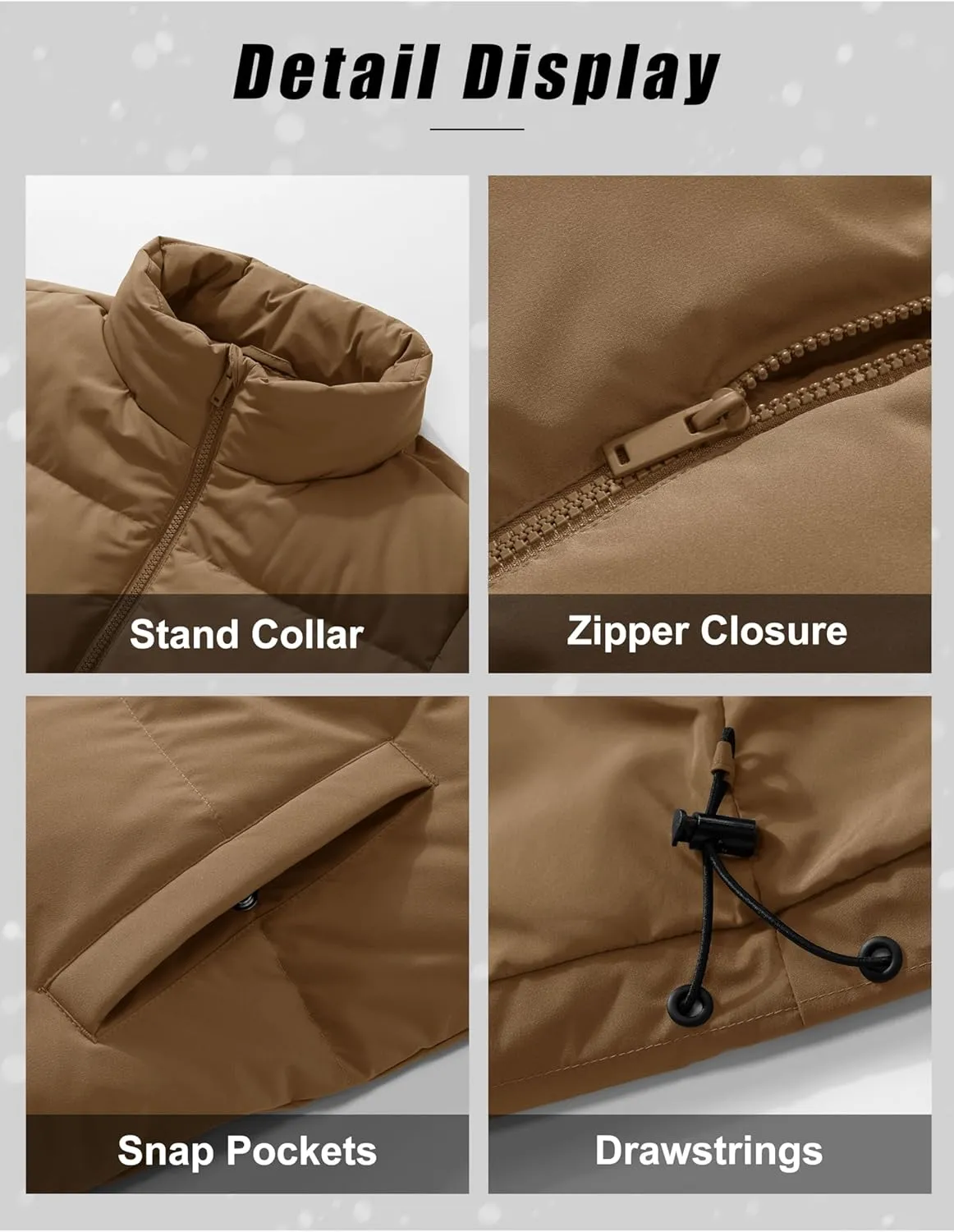MAGCOMSEN Women's Winter Down Puffer Jackets Stand Collar Zip Up Water Resistant Warm Padded Quilted Coat with Pockets