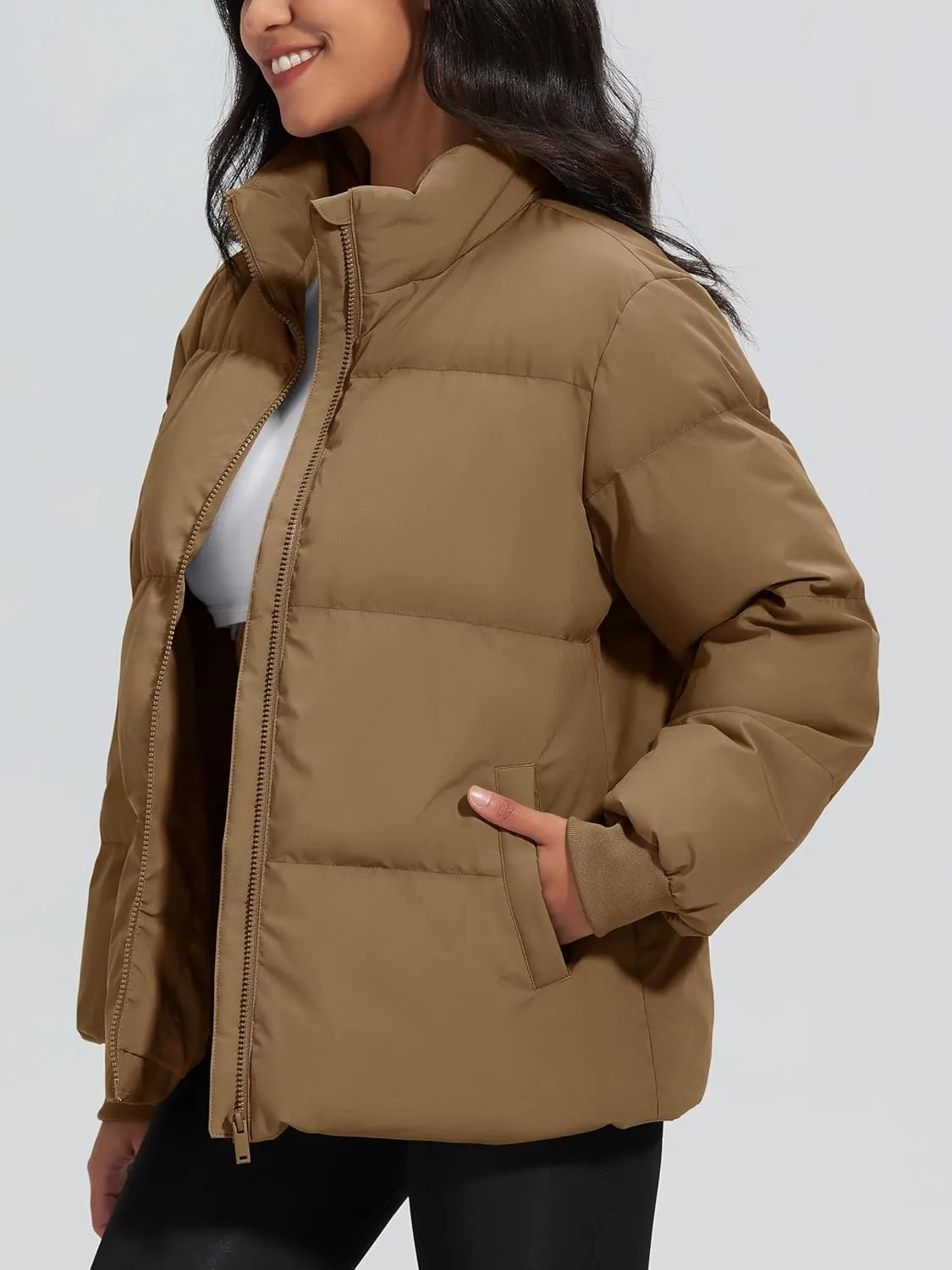 MAGCOMSEN Women's Winter Down Puffer Jackets Stand Collar Zip Up Water Resistant Warm Padded Quilted Coat with Pockets