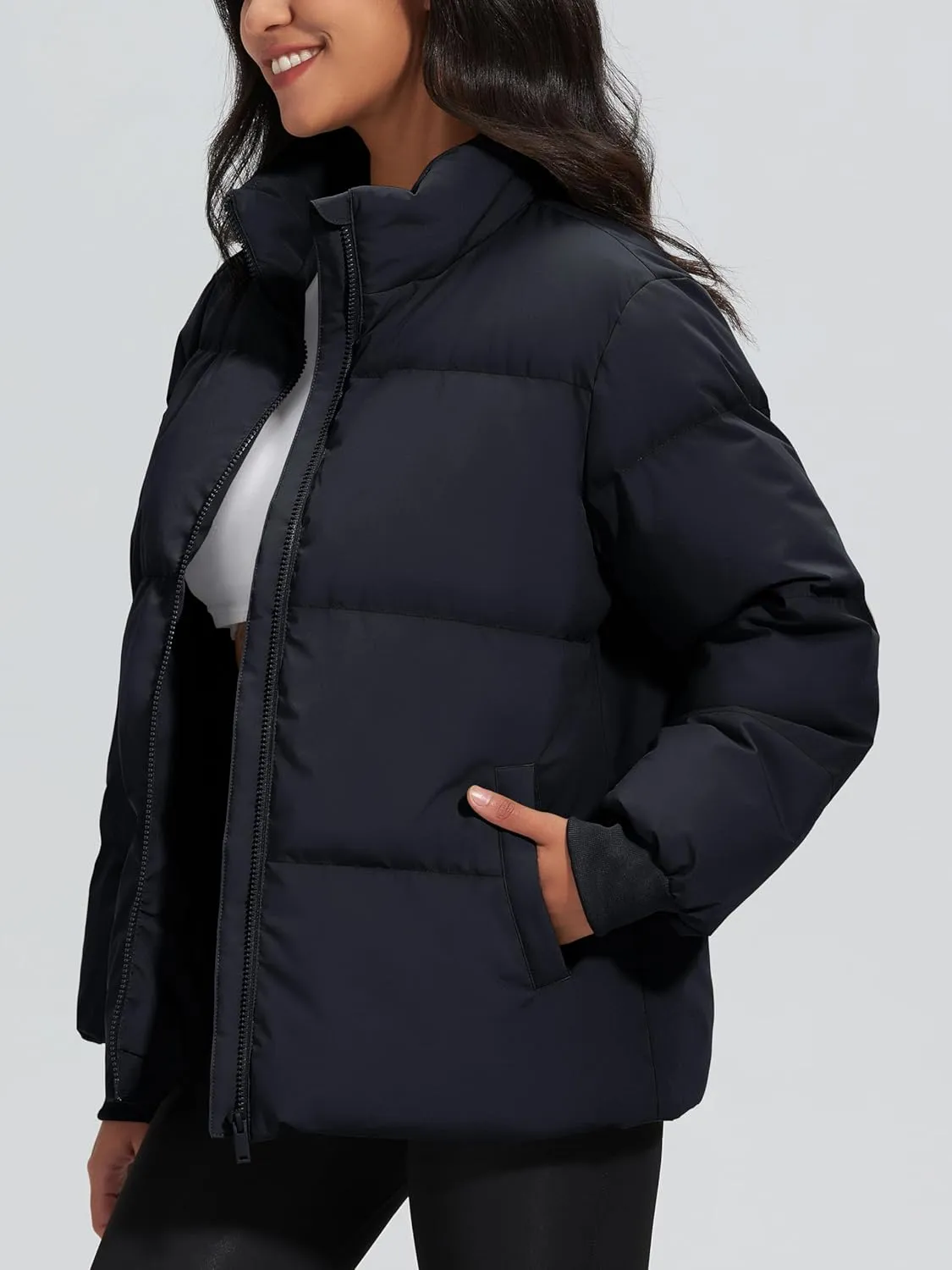 MAGCOMSEN Women's Winter Down Puffer Jackets Stand Collar Zip Up Water Resistant Warm Padded Quilted Coat with Pockets