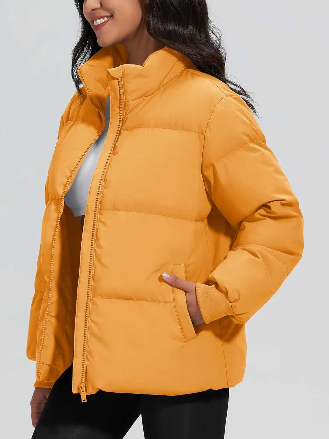 MAGCOMSEN Women's Winter Down Puffer Jackets Stand Collar Zip Up Water Resistant Warm Padded Quilted Coat with Pockets