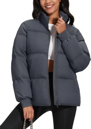 MAGCOMSEN Women's Winter Down Puffer Jackets Stand Collar Zip Up Water Resistant Warm Padded Quilted Coat with Pockets