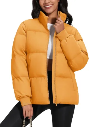 MAGCOMSEN Women's Winter Down Puffer Jackets Stand Collar Zip Up Water Resistant Warm Padded Quilted Coat with Pockets
