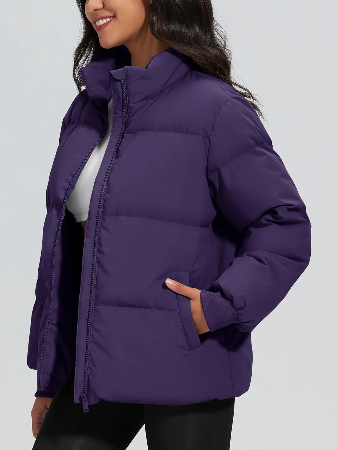MAGCOMSEN Women's Winter Down Puffer Jackets Stand Collar Zip Up Water Resistant Warm Padded Quilted Coat with Pockets
