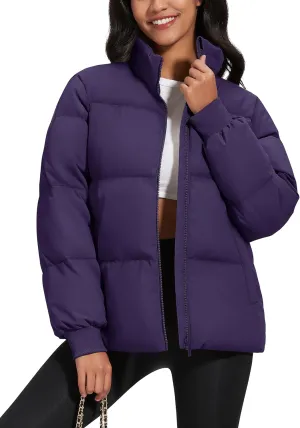 MAGCOMSEN Women's Winter Down Puffer Jackets Stand Collar Zip Up Water Resistant Warm Padded Quilted Coat with Pockets