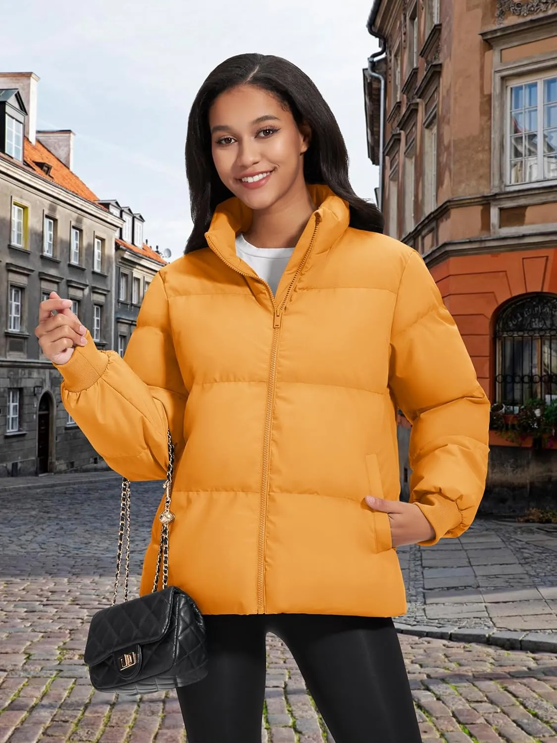 MAGCOMSEN Women's Winter Down Puffer Jackets Stand Collar Zip Up Water Resistant Warm Padded Quilted Coat with Pockets
