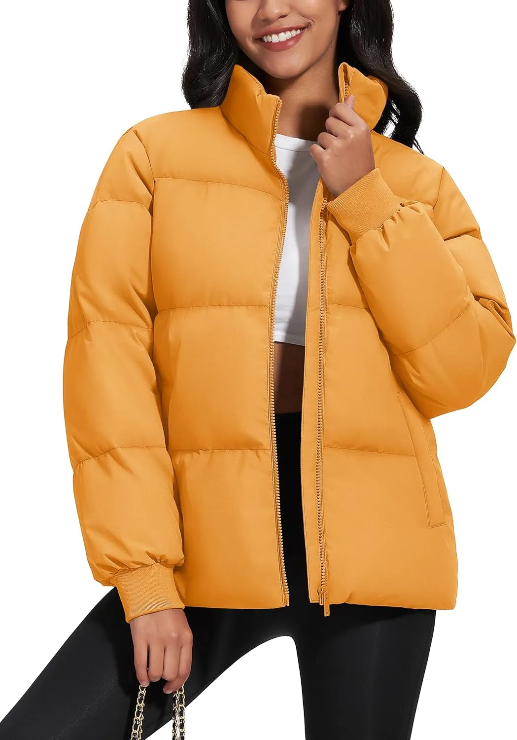 MAGCOMSEN Women's Winter Down Puffer Jackets Stand Collar Zip Up Water Resistant Warm Padded Quilted Coat with Pockets
