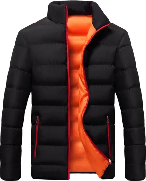 Maiyifu-GJ Men Winter Down Coat Jacket Lightweight Warm Thicken Padded Outerwear Stand Collar Ski Hiking Travel Warm Overcoat
