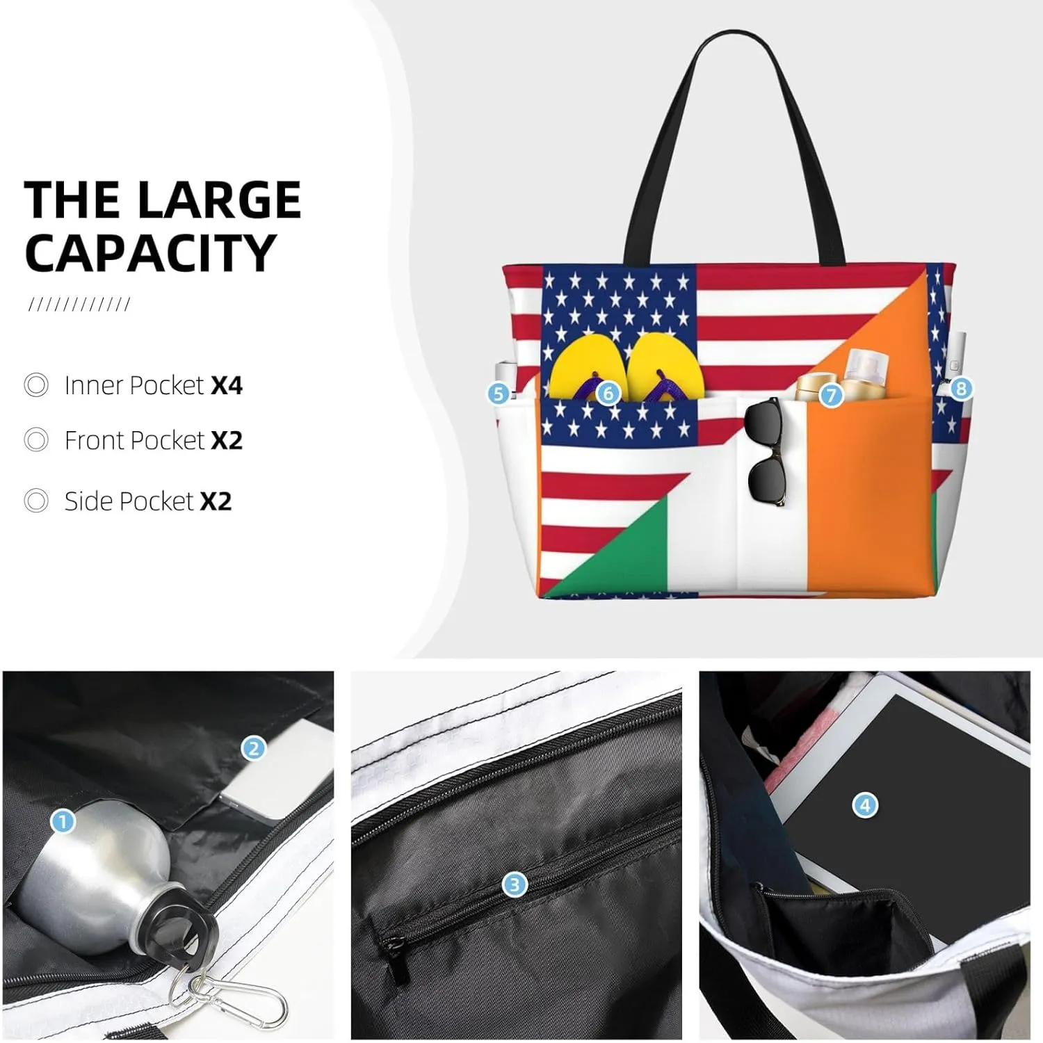 Maryland Flag Heart Women Large Beach Bag Travel Weekender Foldable Tote Bag for Pool Beach Vacation Gym