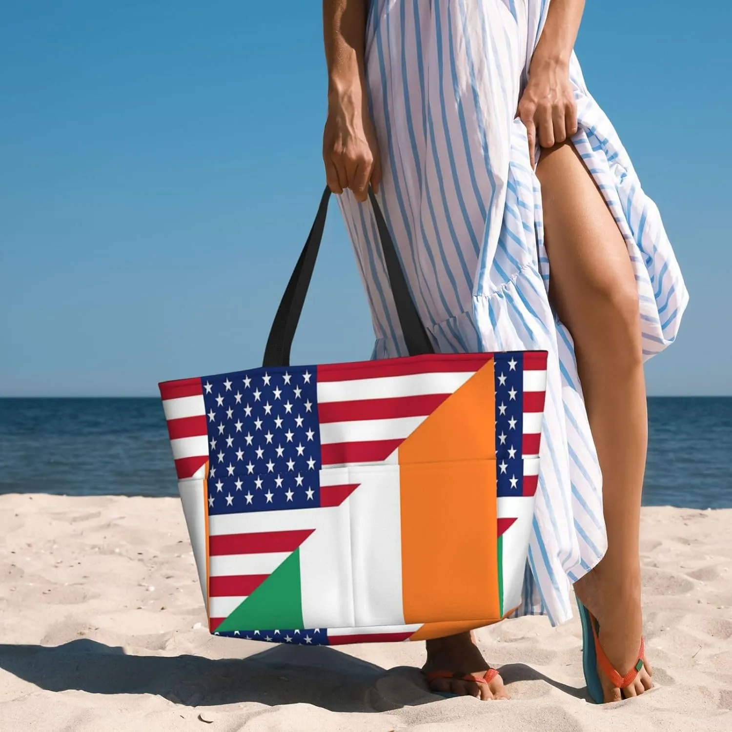 Maryland Flag Heart Women Large Beach Bag Travel Weekender Foldable Tote Bag for Pool Beach Vacation Gym