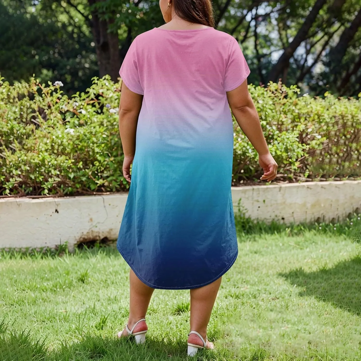 Maxi Dresses for Women 2025 Plus Size Tie Dye V Neck Dress Short Sleeve Side Split Beach Summer Sundress with Pocket