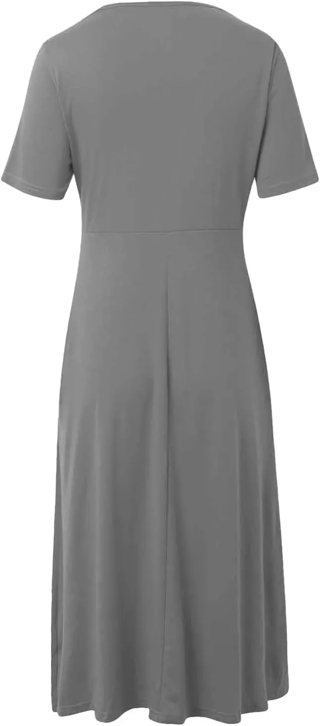 Maxi Dresses for Women V Neck Short Sleeve Maxi Dresses Ruffle Waist Pleated Hem Flowy Swing Dress Dressy Dress 2025