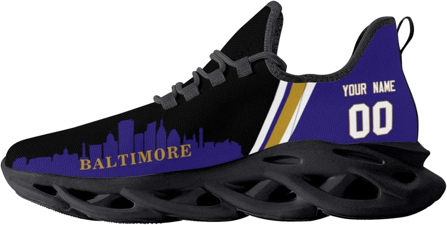 Men City Custom Football Flex Sneakers Personalized Name Number Athletic Gym Shoes for Youth Women Game Day Gift