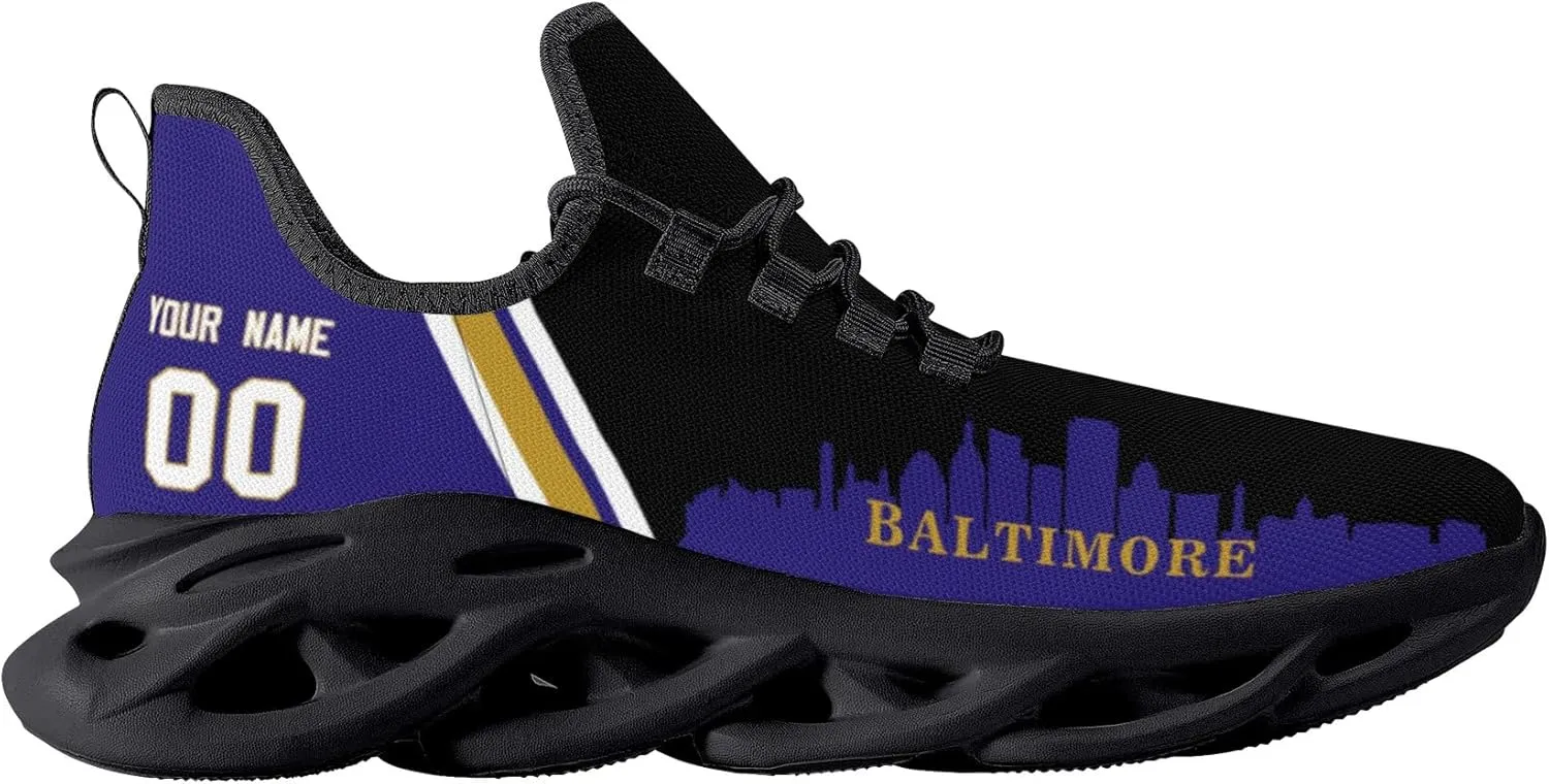Men City Custom Football Flex Sneakers Personalized Name Number Athletic Gym Shoes for Youth Women Game Day Gift