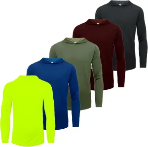 Mens Active Athletic T-Shirts Set Long Sleeve Sun Protective Quick Dry Hoodies Shirt 5 Pack