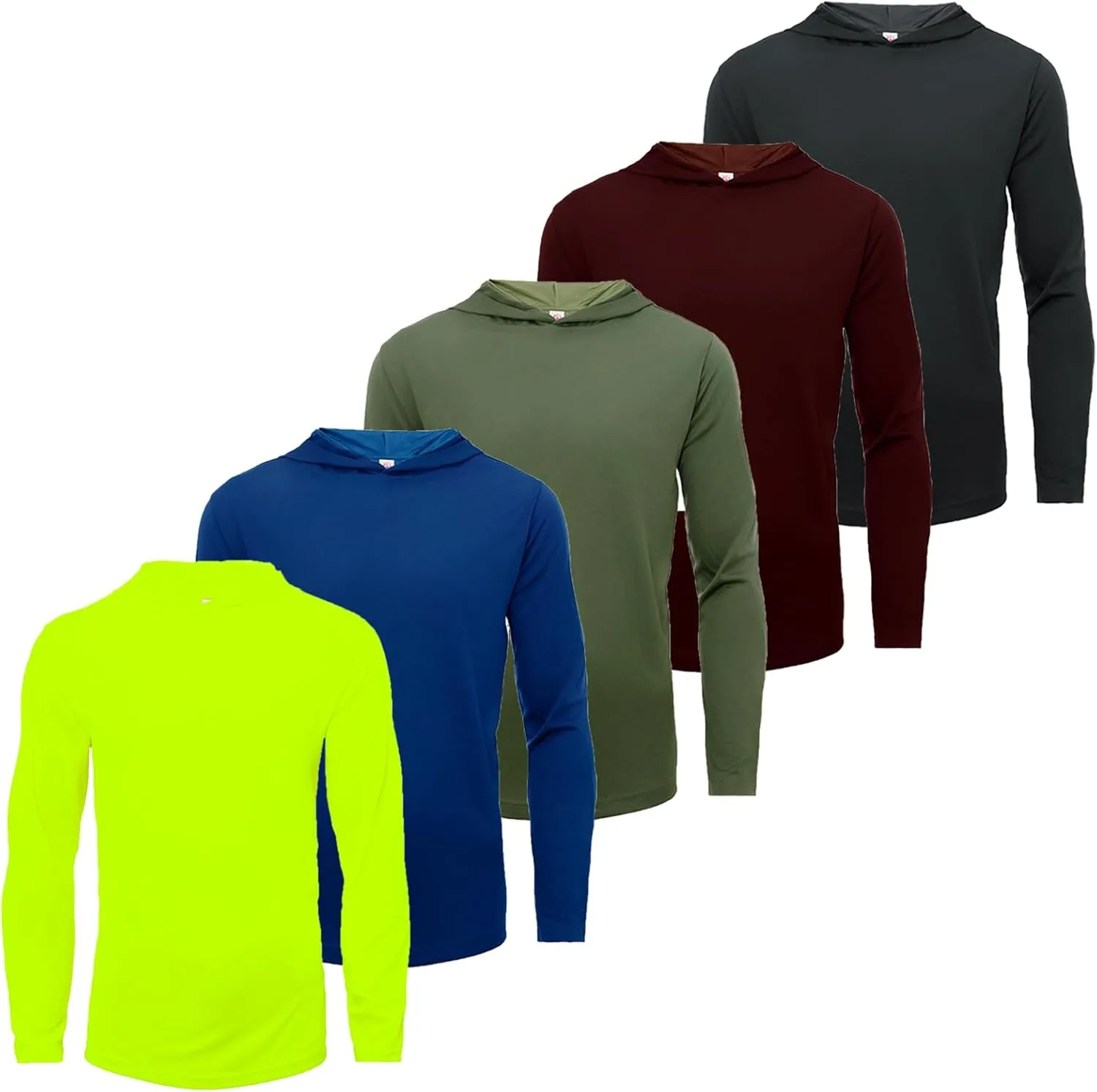 Mens Active Athletic T-Shirts Set Long Sleeve Sun Protective Quick Dry Hoodies Shirt 5 Pack