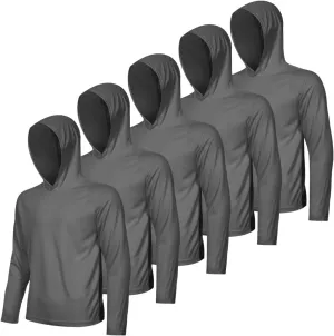 Mens Active Athletic T-Shirts Set Long Sleeve Sun Protective Quick Dry Hoodies Shirt 5 Pack