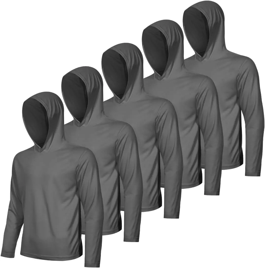 Mens Active Athletic T-Shirts Set Long Sleeve Sun Protective Quick Dry Hoodies Shirt 5 Pack
