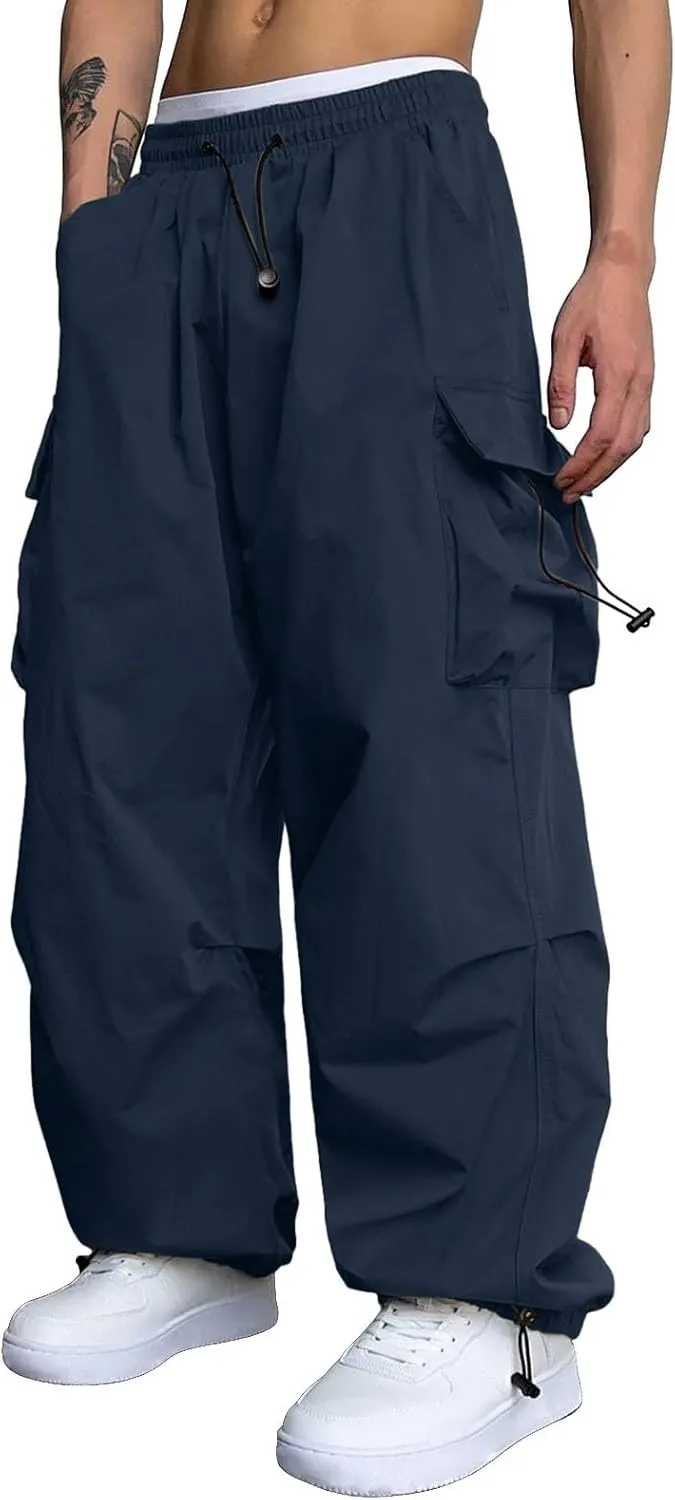 Men's Cargo Pant Casual Drawstring Elastic Waist Stretch Combat Work Pants Multi Pockets