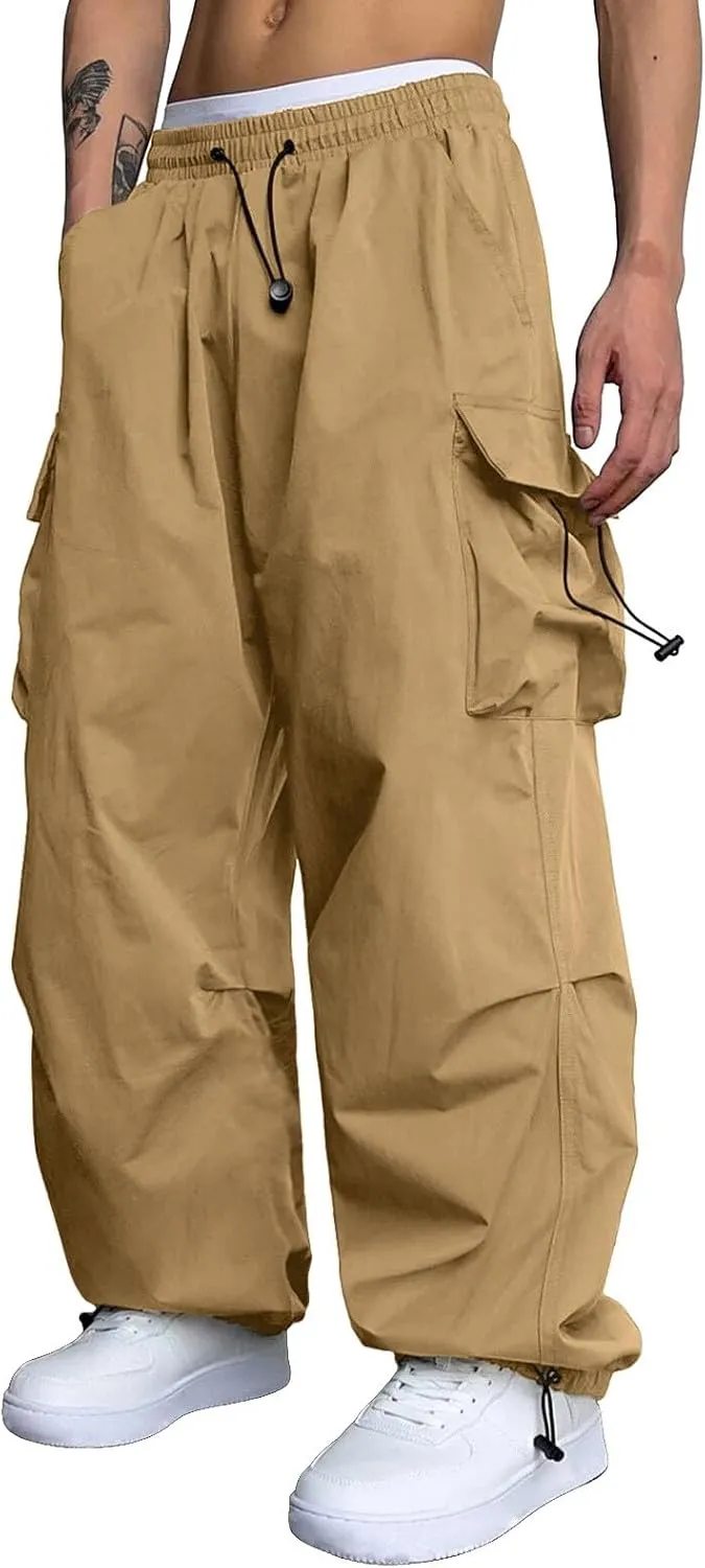 Men's Cargo Pant Casual Drawstring Elastic Waist Stretch Combat Work Pants Multi Pockets