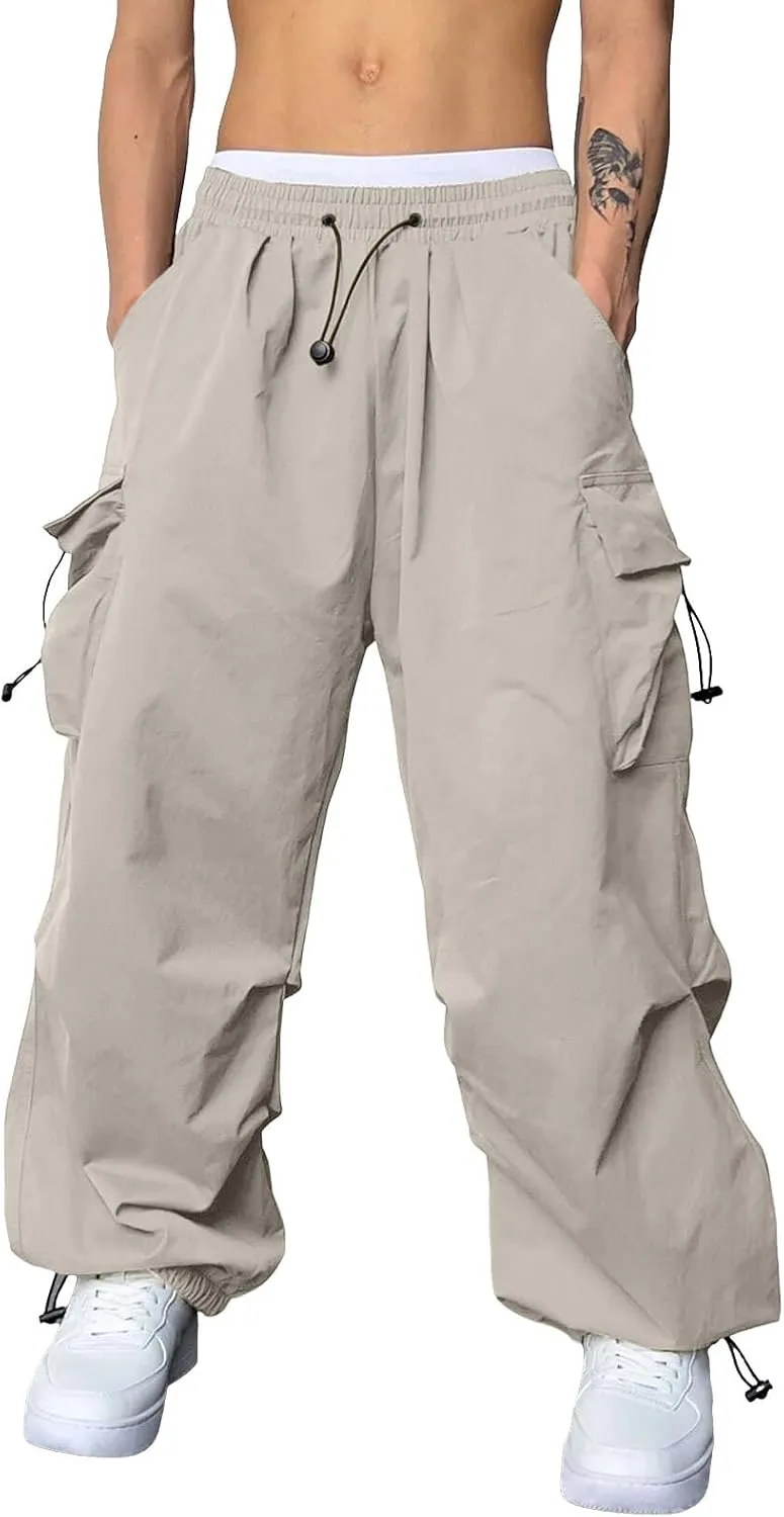 Men's Cargo Pant Casual Drawstring Elastic Waist Stretch Combat Work Pants Multi Pockets