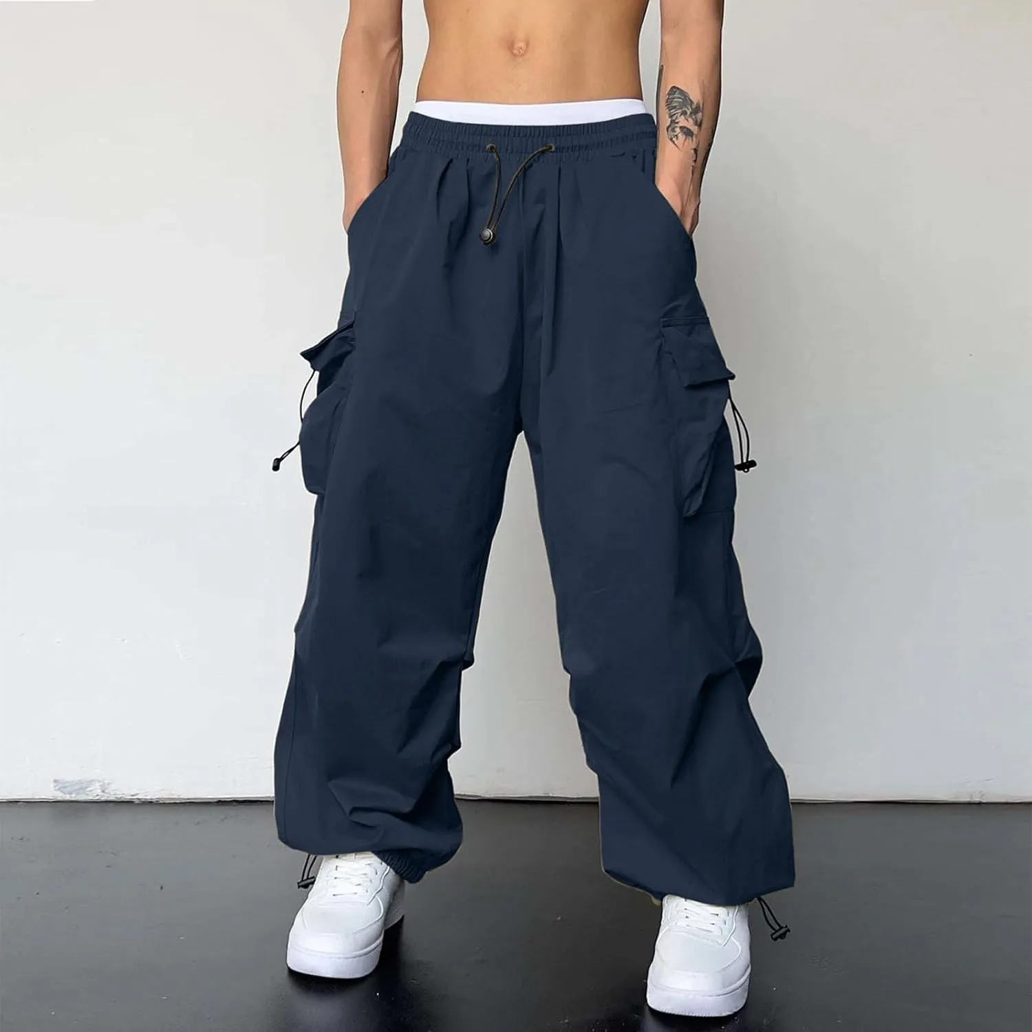 Men's Cargo Pant Casual Drawstring Elastic Waist Stretch Combat Work Pants Multi Pockets